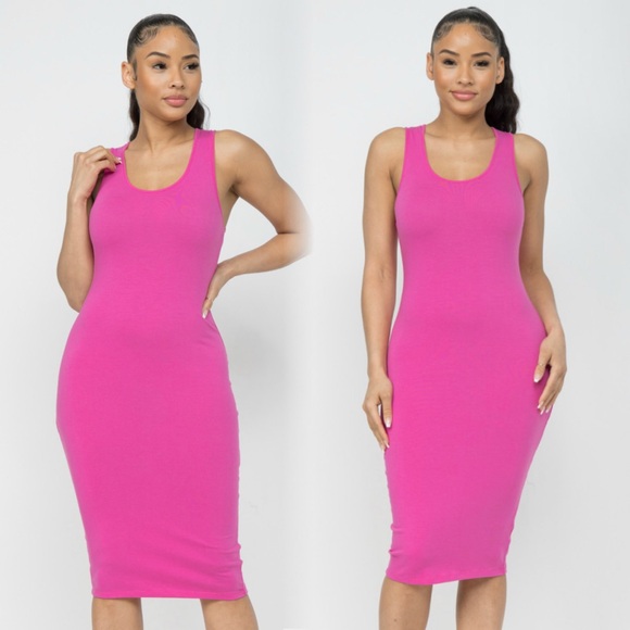 Dresses & Skirts - Pink Sleeveless Bodycon Midi Stretchy Dress